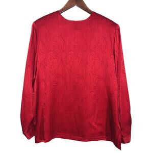 Ann May Silk 80's Vintage Long Sleeve Keyhole Closure Red Top Medium